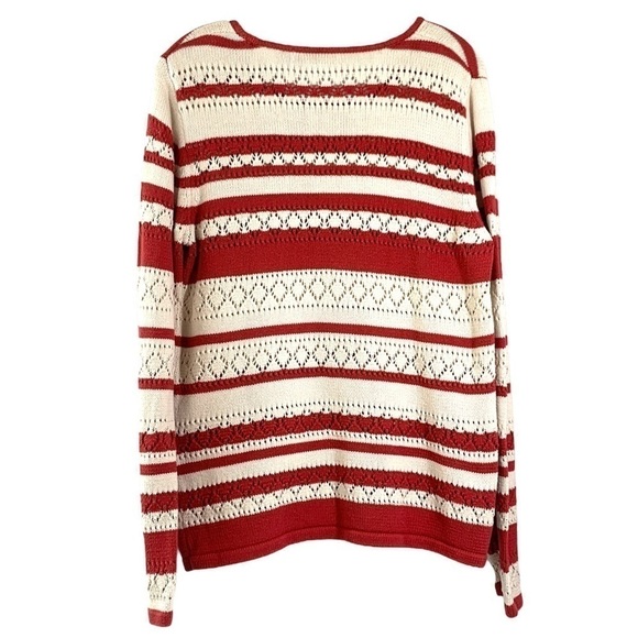 Liz Claiborne Crazy Horse Striped Crochet Sweater - Red/Cream, Size Large - Picture 2 of 7